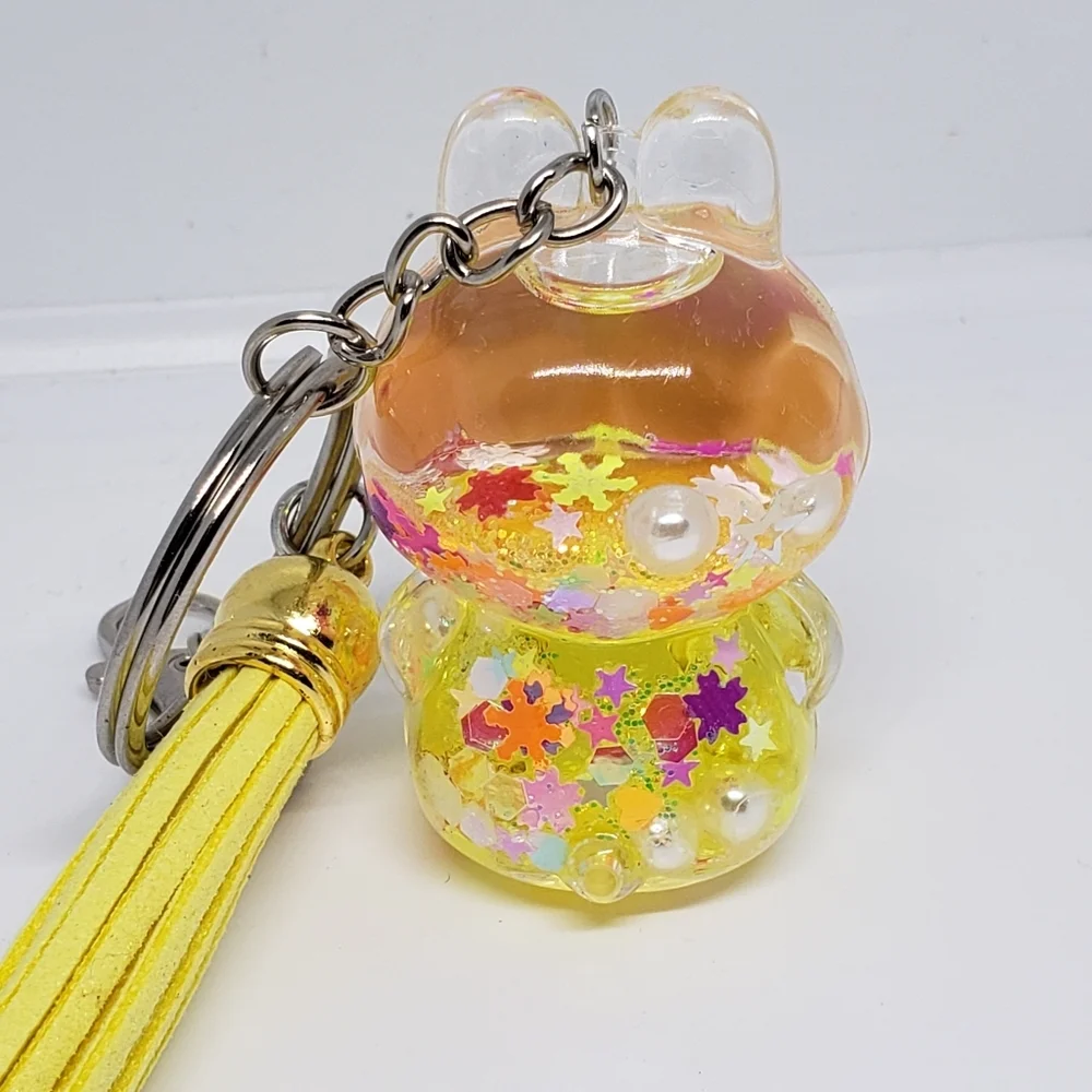 Handmade Yellow Glitter Confetti Labubu Doll Keychain